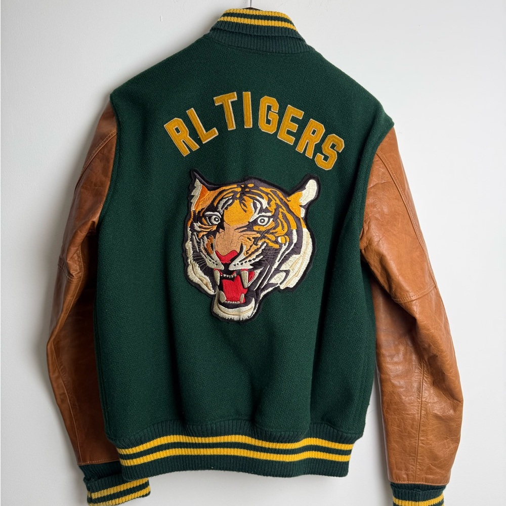 Polo Ralph Lauren “RL Tigers” Varsity Jacket – Green / Tan Leather – Size M - Picture 3 of 9